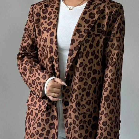 Brown Casual Women's Leopard Print Blazer - Picture 5 of 7